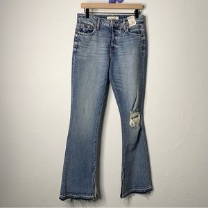 Trave 28 NEW Faye Slim Bootcut Slit Jeans Stone Wash Grunge Biker Distressed Kne